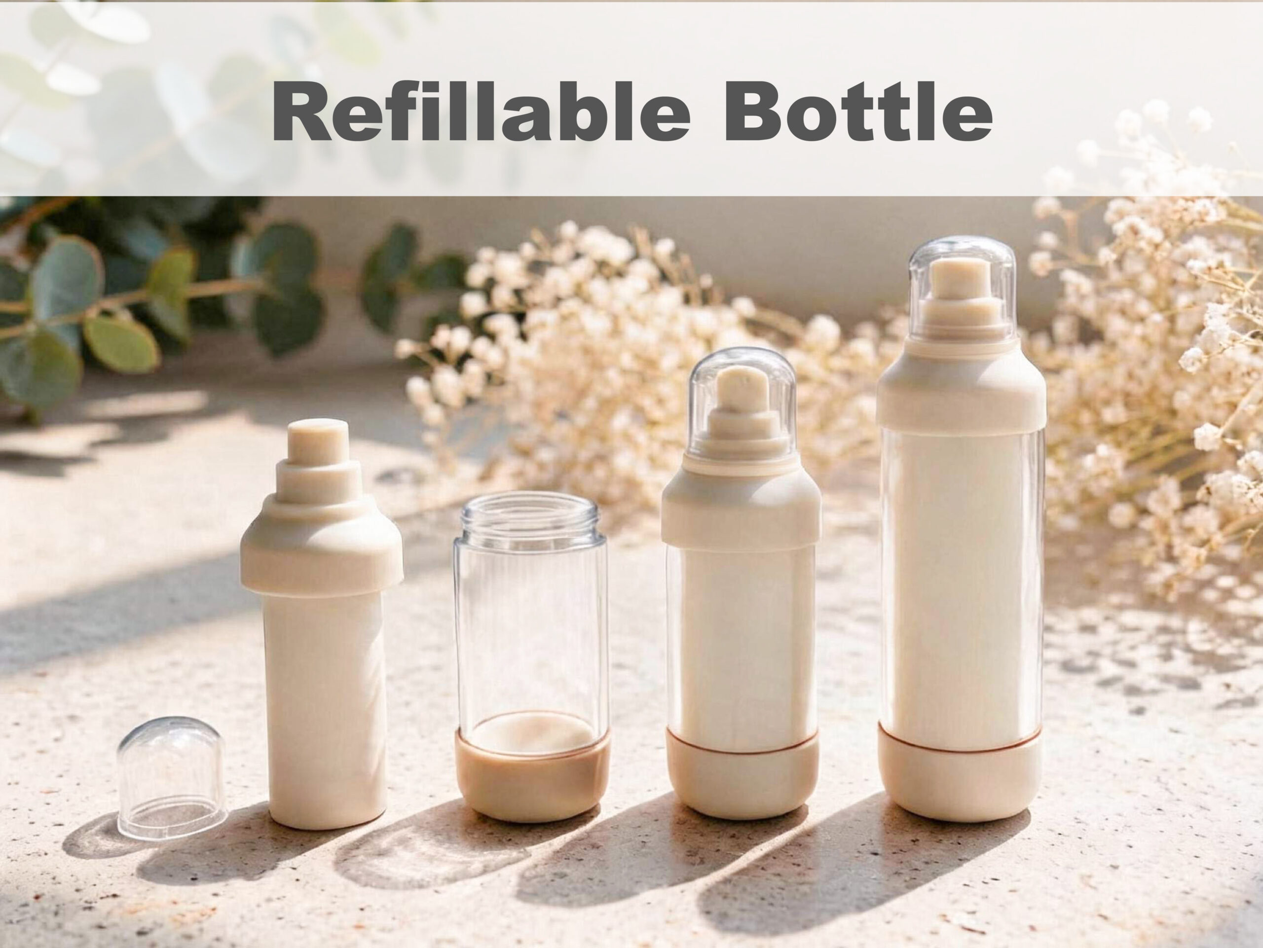 Refillable cushion and bottle cartridge packaging